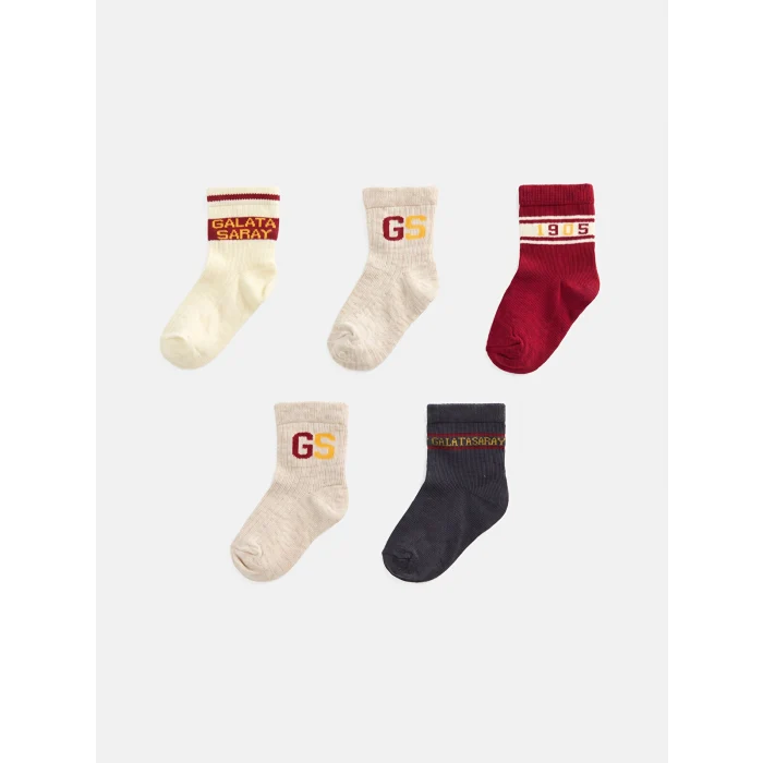 LCW baby Ekru Galatasaray Desenli Erkek Bebek Soket Çorap 5li