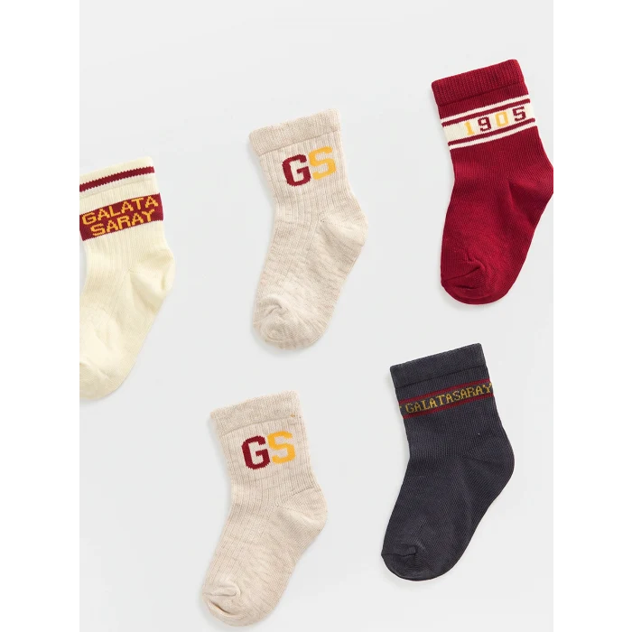 LCW baby Ekru Galatasaray Desenli Erkek Bebek Soket Çorap 5li