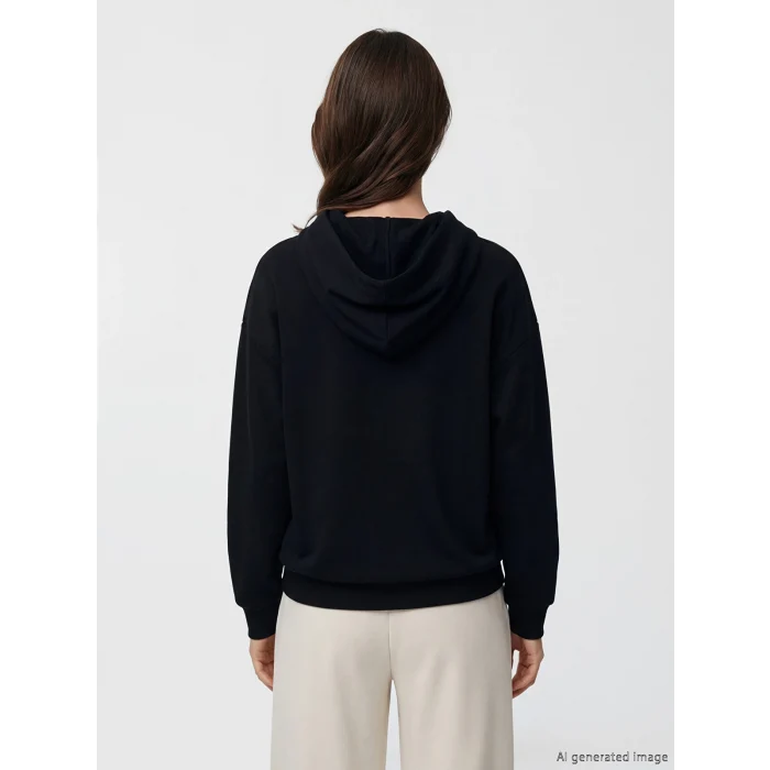 LCW Modest Siyah Kapüşonlu New York Baskılı Kadın Sweatshirt Tunik