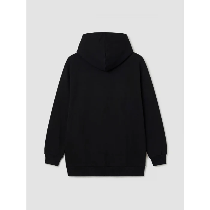 LCW Modest Siyah Kapüşonlu New York Baskılı Kadın Sweatshirt Tunik