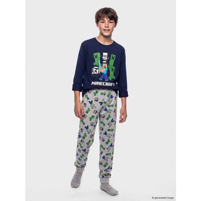 LCW Kids Lacivert Minecraft Lisanslı Erkek Çocuk Pijama Takımı