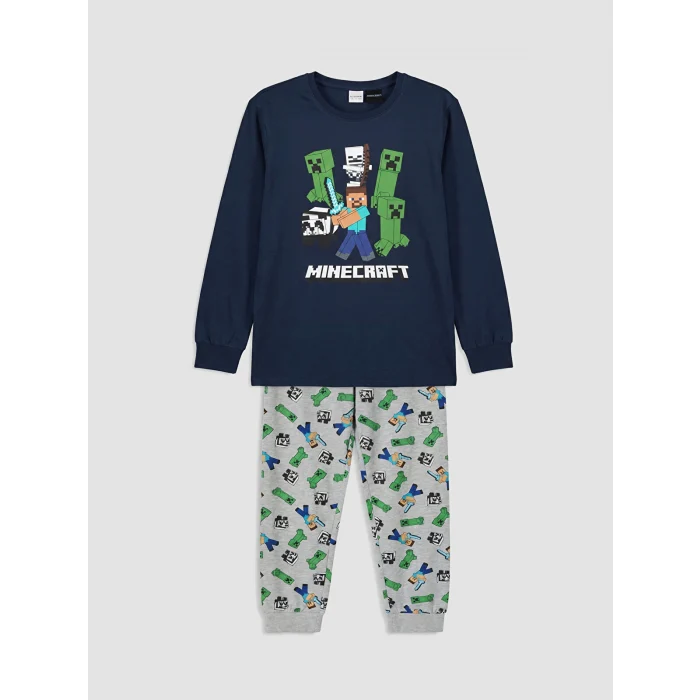 LCW Kids Lacivert Minecraft Lisanslı Erkek Çocuk Pijama Takımı