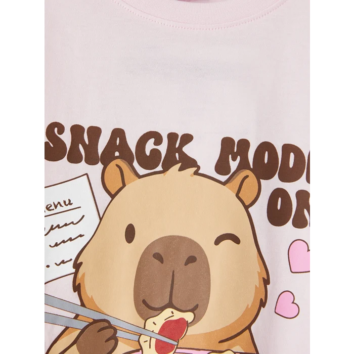 LCW Kids Pembe Bisiklet Yaka Baskılı Kız Çocuk Pijama Takım