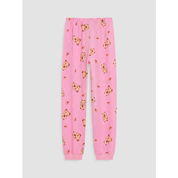 LCW Kids Pembe Bisiklet Yaka Baskılı Kız Çocuk Pijama Takım