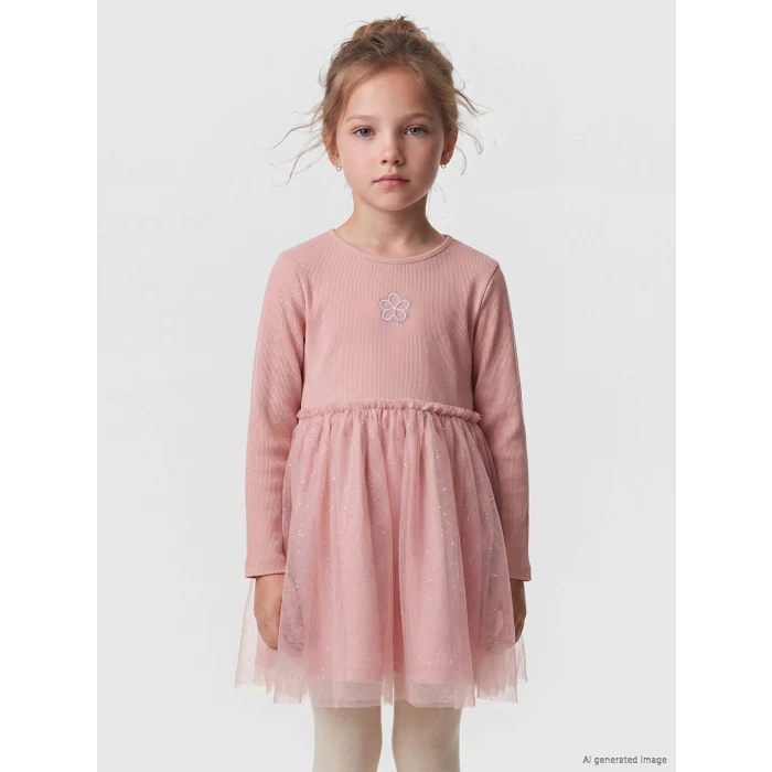 LCW Kids Pembe Tül Detaylı Kız Çocuk Elbise