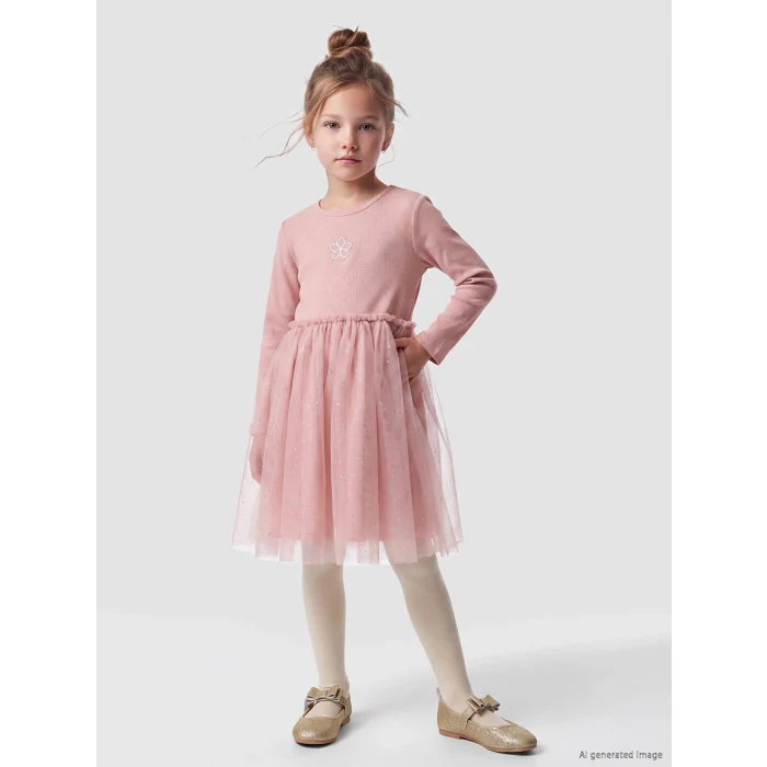 LCW Kids Pembe Tül Detaylı Kız Çocuk Elbise