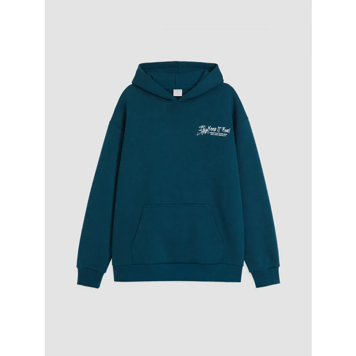 LCW Kids Petrol Kapüşonlu NYC Baskılı Erkek Çocuk Kalın Sweatshirt