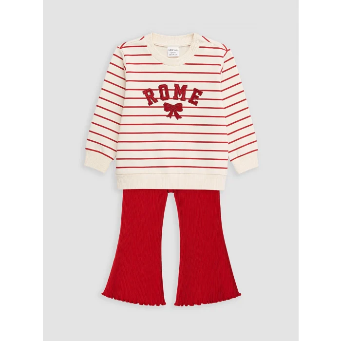 LCW baby Ekru Çizgili Kız Bebek Takım