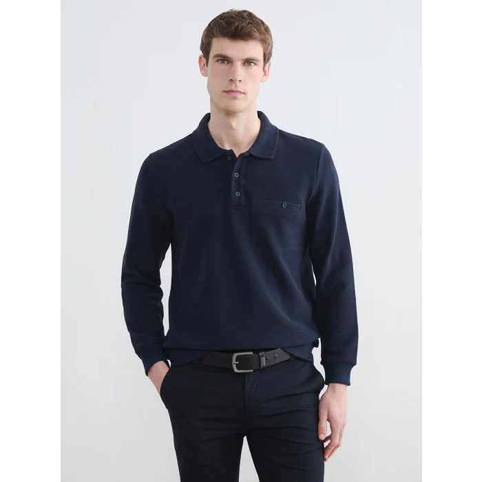 LCWAIKIKI Classic Lacivert Polo Yaka Erkek Sweatshirt