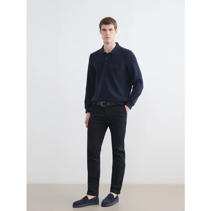 LCWAIKIKI Classic Lacivert Polo Yaka Erkek Sweatshirt