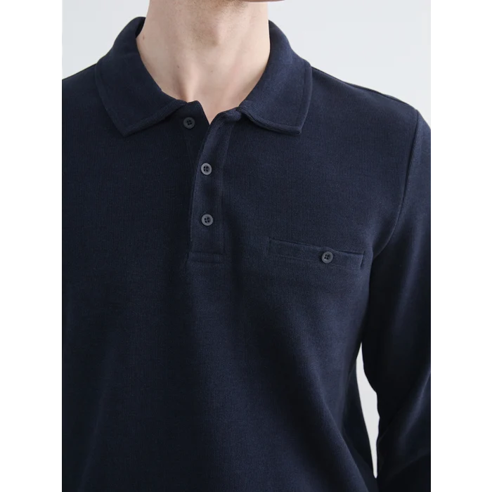 LCWAIKIKI Classic Lacivert Polo Yaka Erkek Sweatshirt