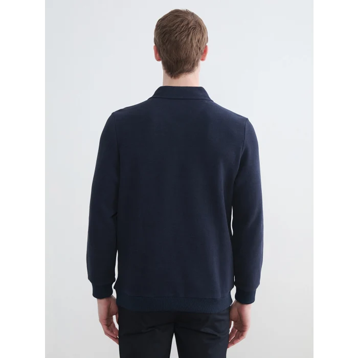 LCWAIKIKI Classic Lacivert Polo Yaka Erkek Sweatshirt