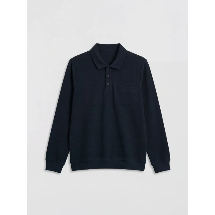 LCWAIKIKI Classic Lacivert Polo Yaka Erkek Sweatshirt
