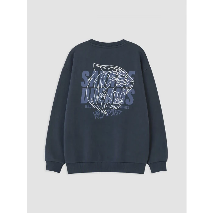 LCW Kids Lacivert Baskılı Erkek Çocuk Kalın Sweatshirt