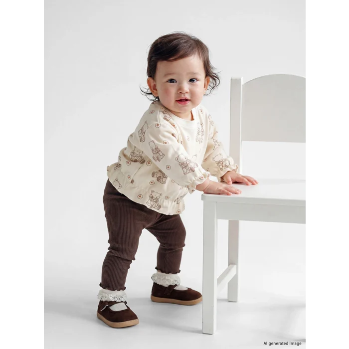 LCW baby Ekru Baskılı Kız Bebek Takım