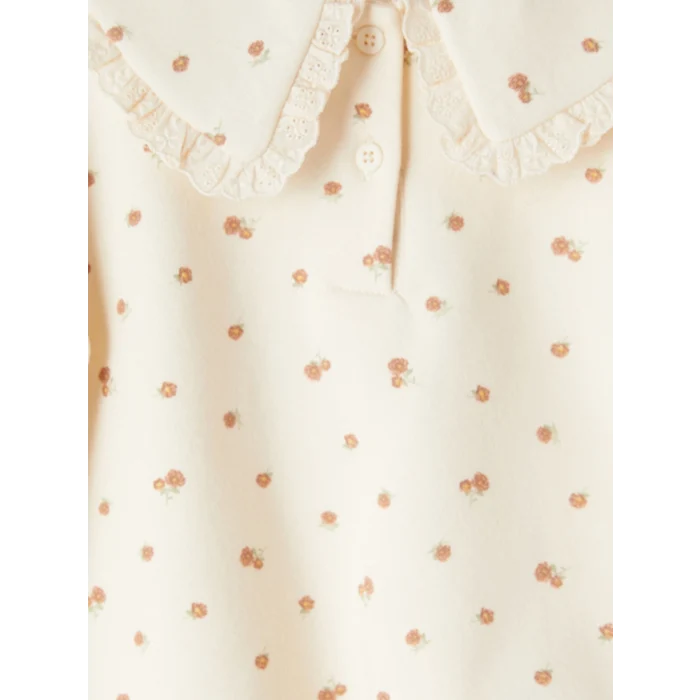 LCW Kids Ekru Polo Yaka Baskılı Kız Çocuk Kalın Sweatshirt