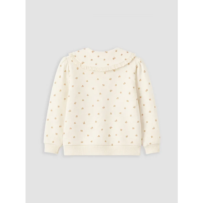 LCW Kids Ekru Polo Yaka Baskılı Kız Çocuk Kalın Sweatshirt