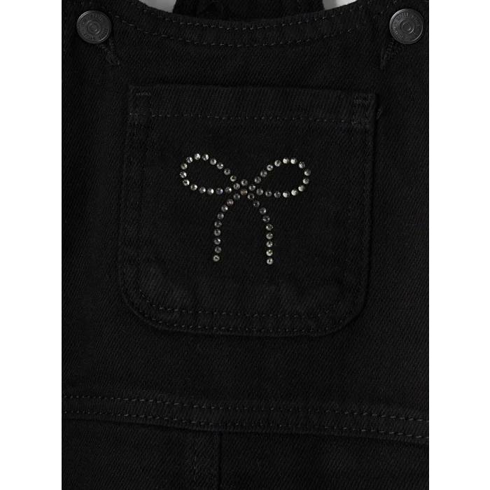 LCW Kids Siyah Fiyonk Ve Taşlı Kız Çocuk Jean Salopet Elbise