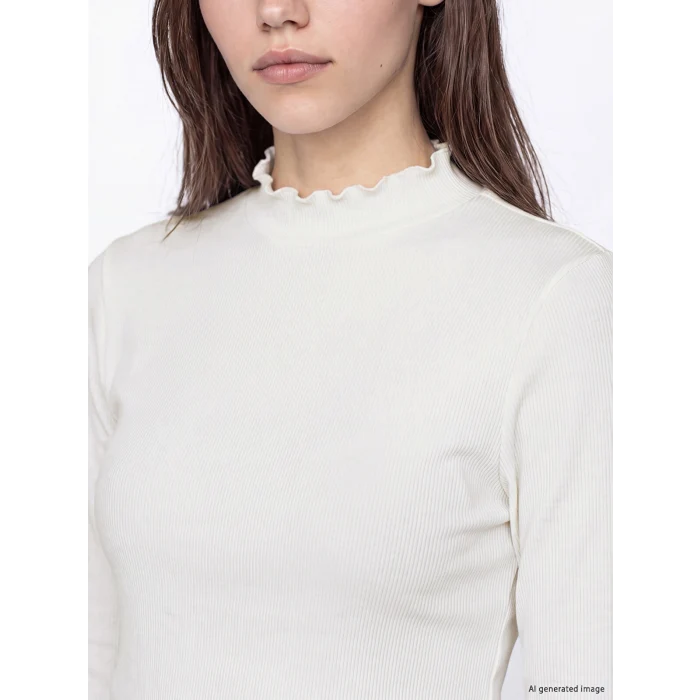 LCW Modest Beyaz Dik Yaka Kadın Fitilli Body