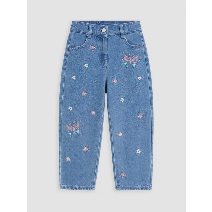LCW Kids İndigo Nakışlı Balloon Fit Kız Çocuk Jean Pantolon