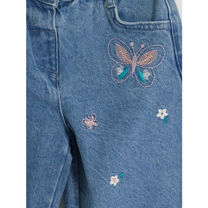LCW Kids İndigo Nakışlı Balloon Fit Kız Çocuk Jean Pantolon