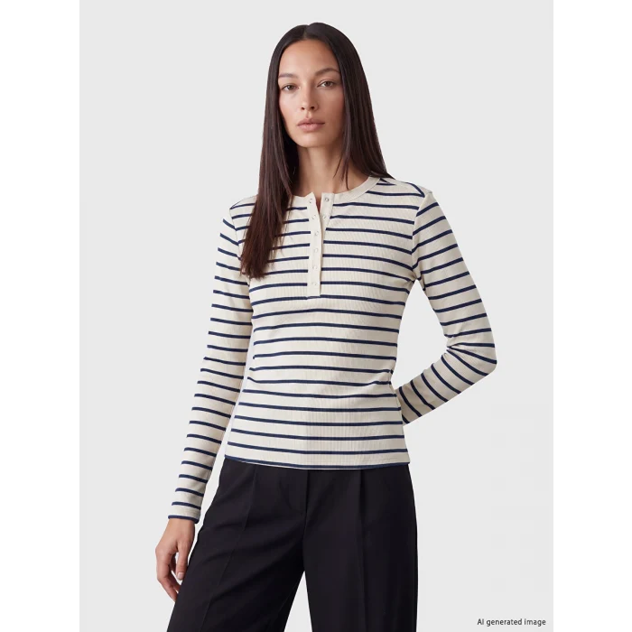 LCW EVERYDAY Lacivert Bisiklet Yaka Çizgili Kadın Body