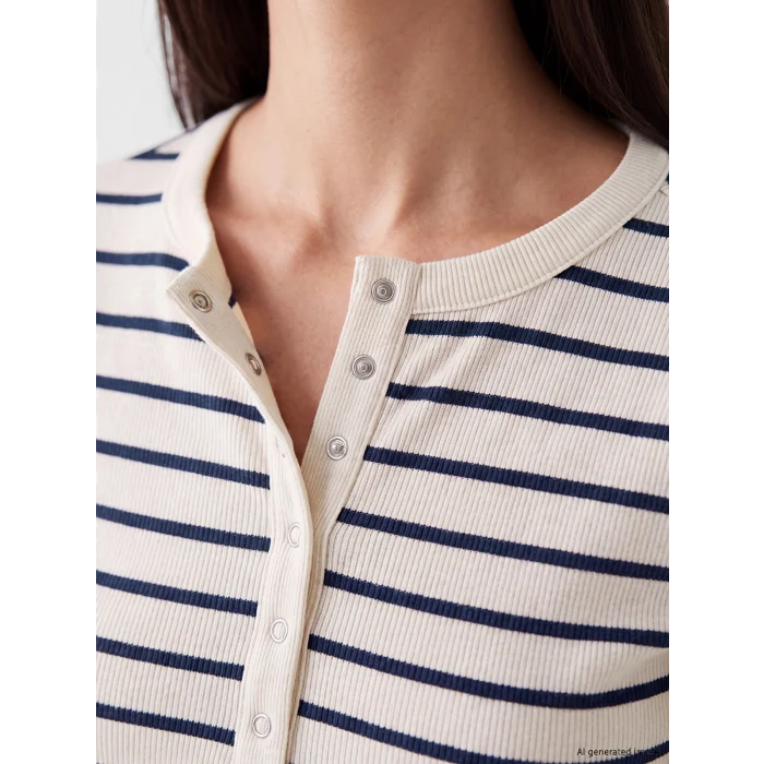 LCW EVERYDAY Lacivert Bisiklet Yaka Çizgili Kadın Body