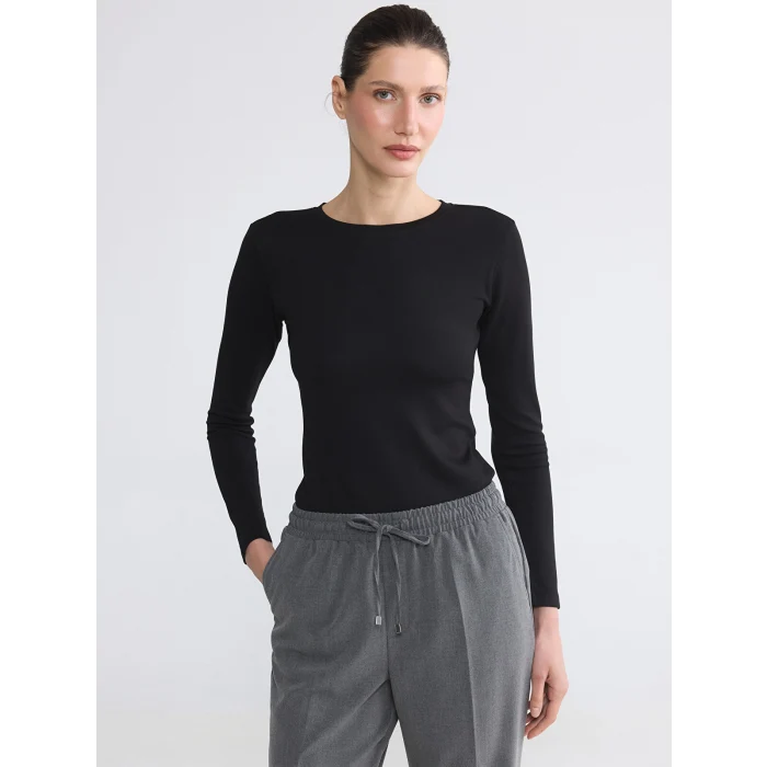 LCW EVERYDAY Siyah Bisiklet Yaka Soft Touch Kadın Tişört