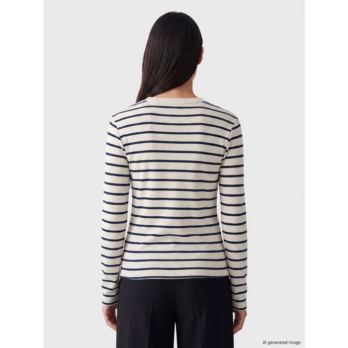LCW EVERYDAY Lacivert Bisiklet Yaka Çizgili Kadın Body