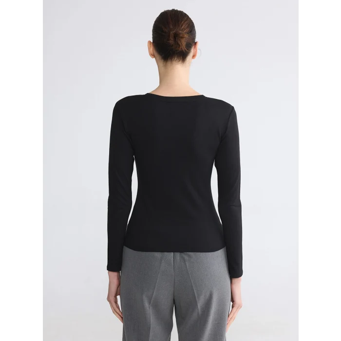 LCW EVERYDAY Siyah Bisiklet Yaka Soft Touch Kadın Tişört