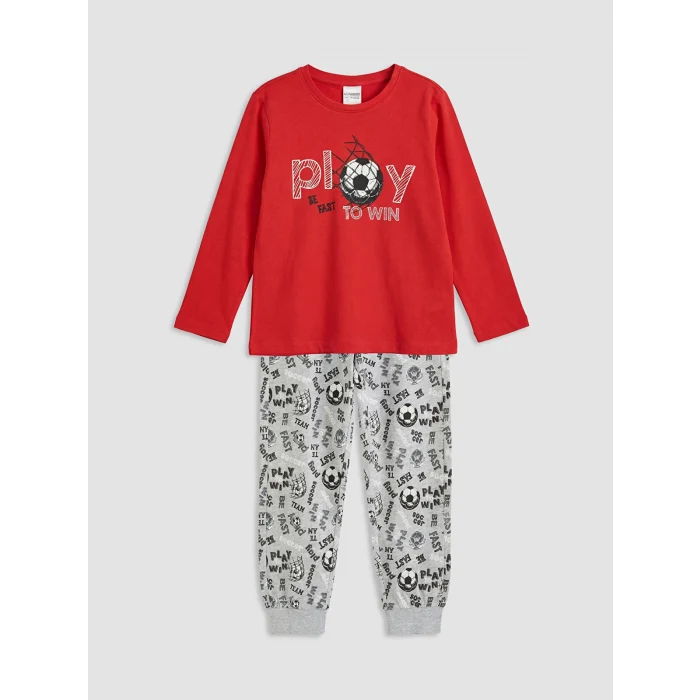 LCW Kids Kırmızı Baskılı Erkek Çocuk Pijama Takım