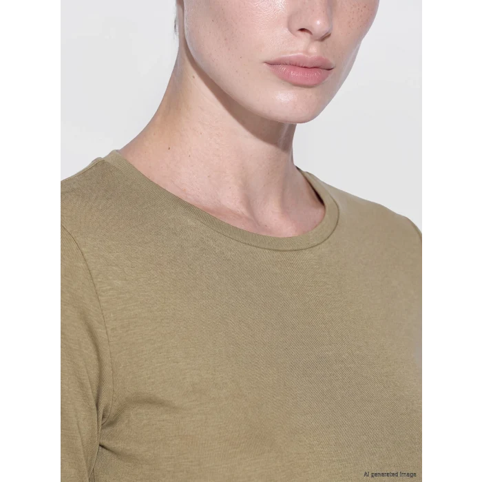 LCW EVERYDAY Haki Bisiklet Yaka Soft Touch Kadın Tişört