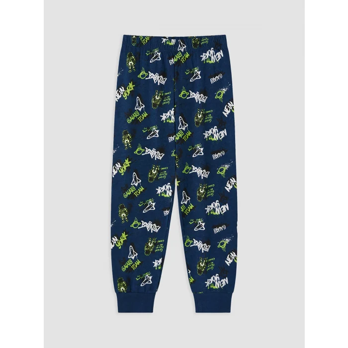 LCW Kids Ekru New York Baskılı Erkek Çocuk Pijama Takım