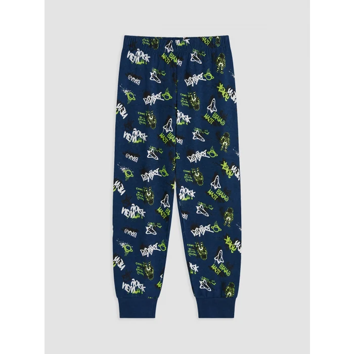 LCW Kids Ekru New York Baskılı Erkek Çocuk Pijama Takım
