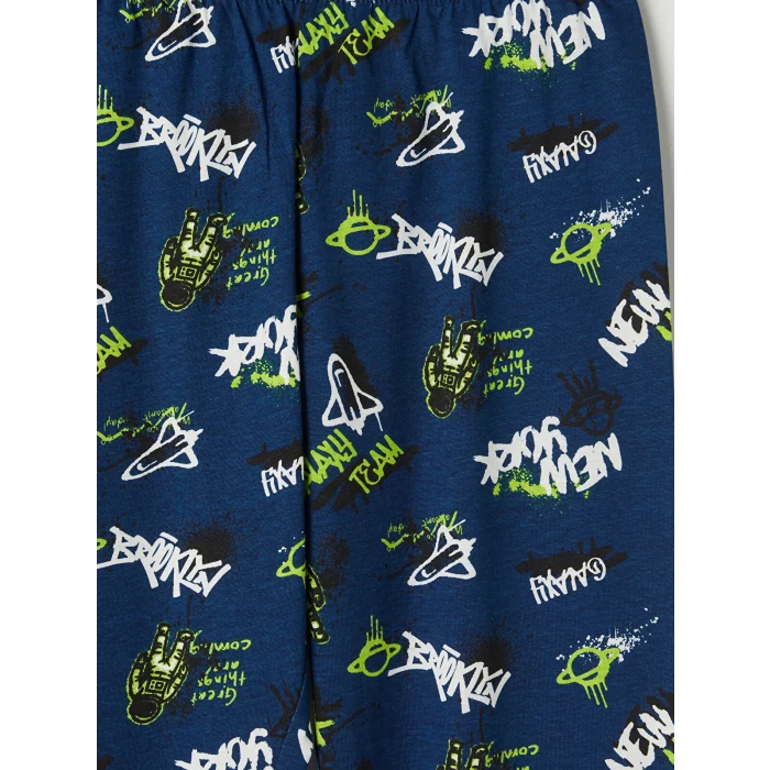 LCW Kids Ekru New York Baskılı Erkek Çocuk Pijama Takım