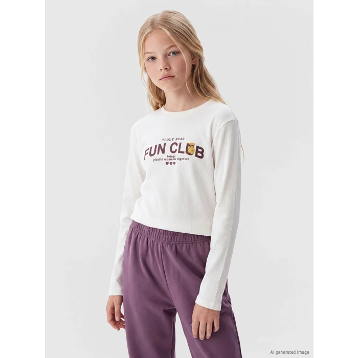 LCW Kids Beyaz Teddy Bear Baskılı Kız Çocuk Tişört