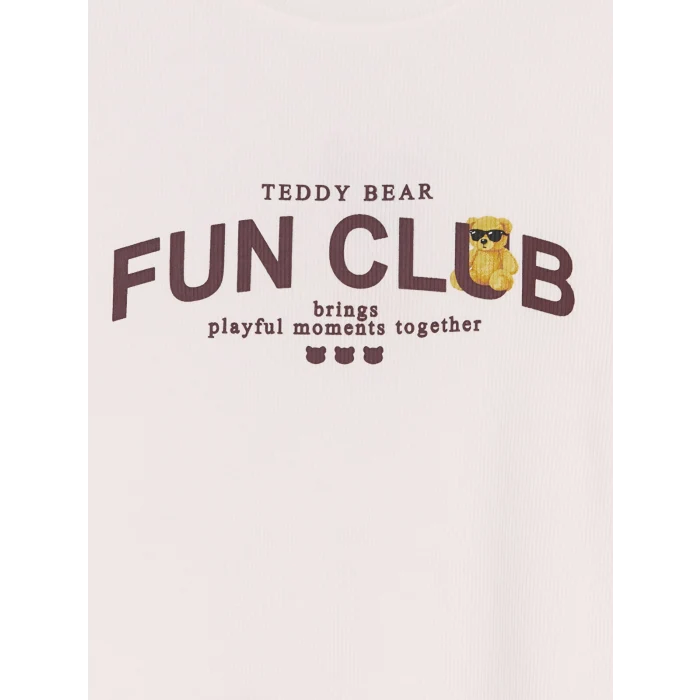 LCW Kids Beyaz Teddy Bear Baskılı Kız Çocuk Tişört