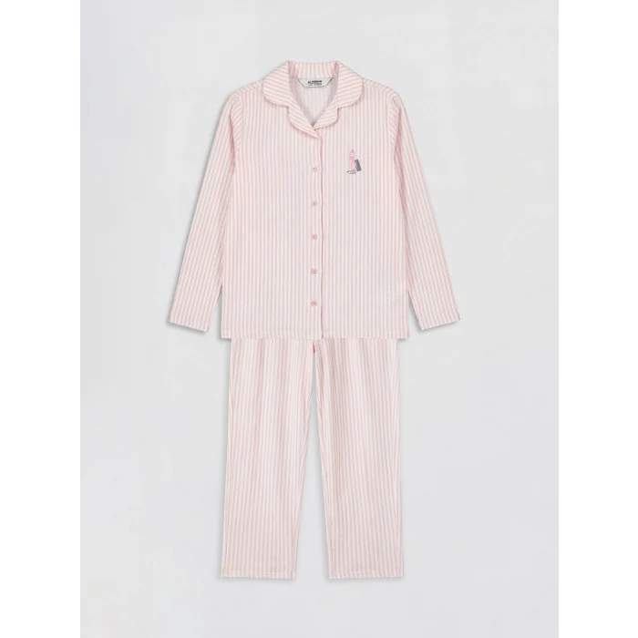 LCW Kids Pembe Gömlek Yaka Kız Çocuk Pijama Takım
