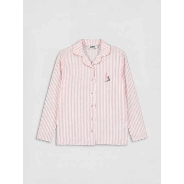 LCW Kids Pembe Gömlek Yaka Kız Çocuk Pijama Takım