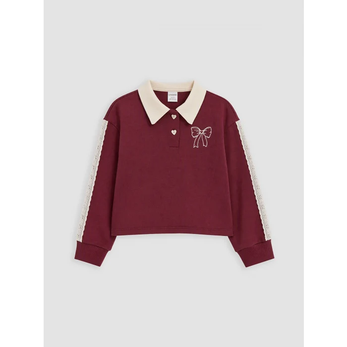LCW Kids Bordo Polo Yaka Nakışlı Kız Çocuk Takım
