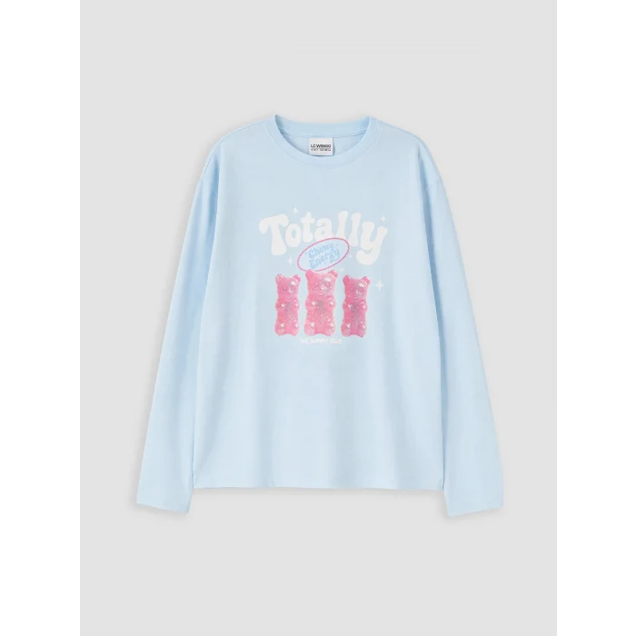 LCW Kids Mavi Bisiklet Yaka Kız Çocuk Pijama Takım
