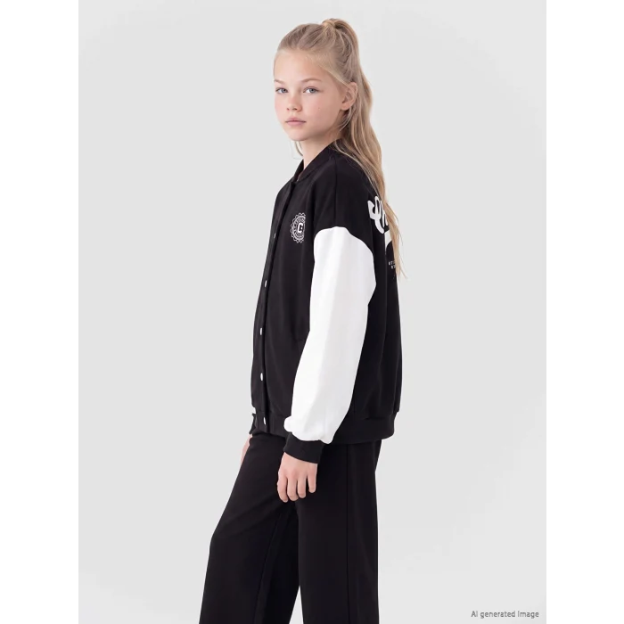 LCW Kids Siyah Baskılı Kız Çocuk Kolej Ceket