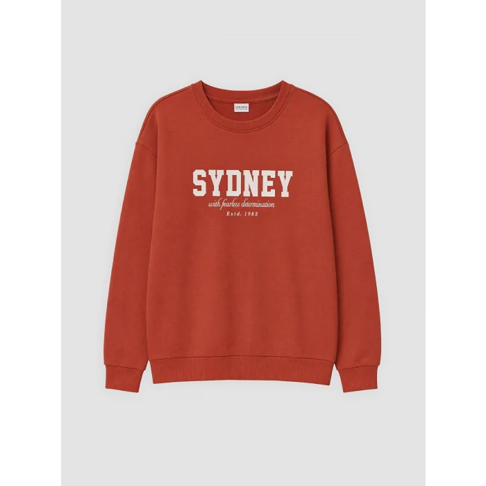 LCW Kids Kahverengi Bisiklet Yaka Sydney Baskılı Erkek Çocuk Sweatshirt