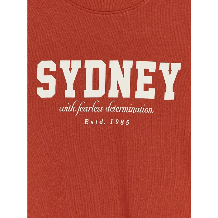 LCW Kids Kahverengi Bisiklet Yaka Sydney Baskılı Erkek Çocuk Sweatshirt