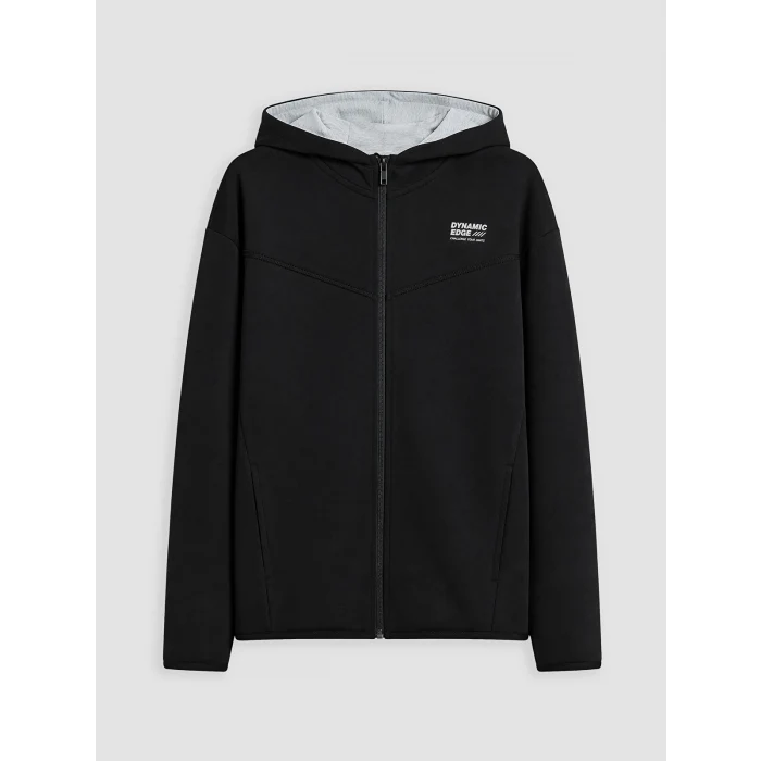 LCW Kids Siyah Kapüşonlu Baskılı Erkek Çocuk Fermuarlı Sweatshirt