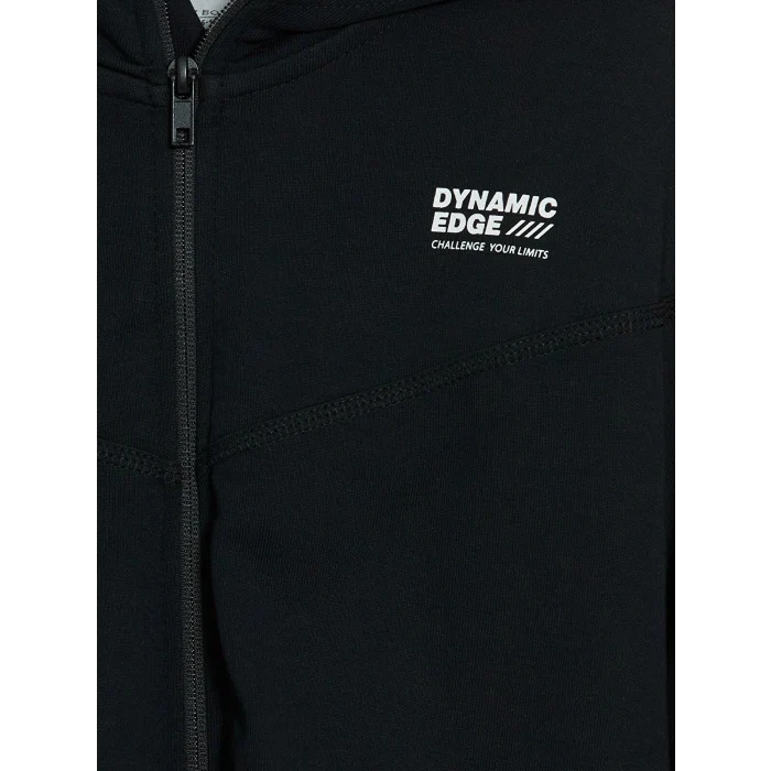 LCW Kids Siyah Kapüşonlu Baskılı Erkek Çocuk Fermuarlı Sweatshirt