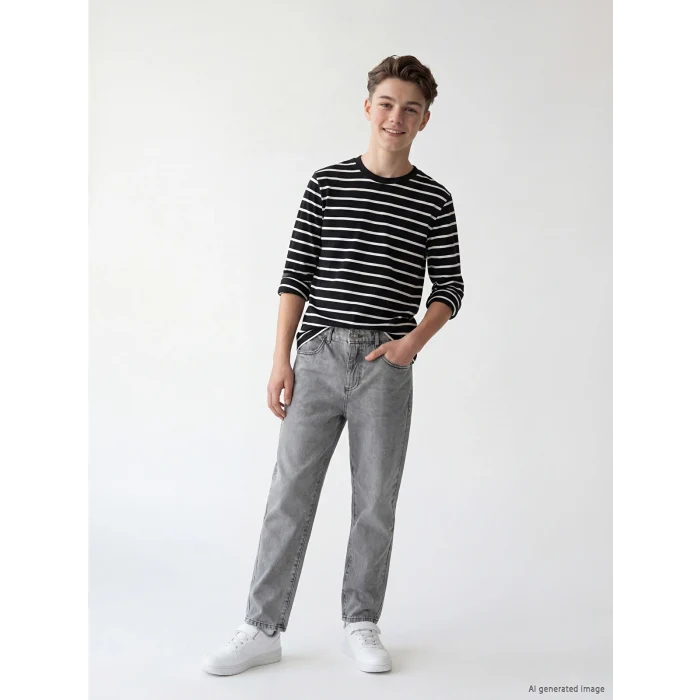 LCW Kids Gri Baggy Fit Erkek Çocuk Jean Pantolon