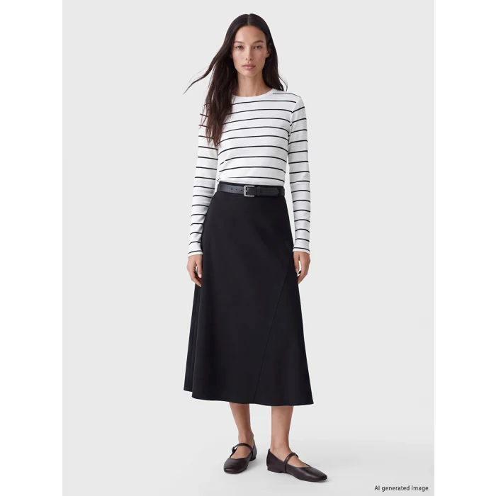 LCW EVERYDAY Ekru Bisiklet Yaka Çizgili Kadın Body