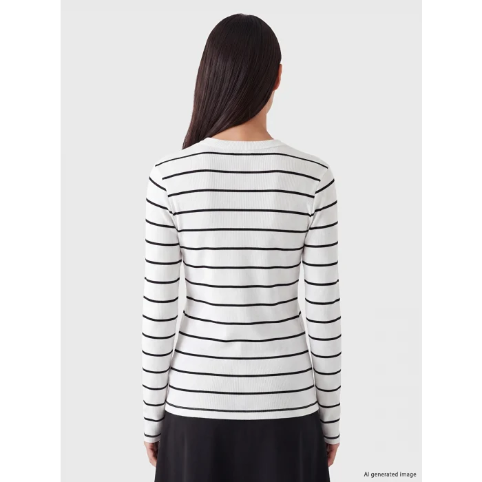 LCW EVERYDAY Ekru Bisiklet Yaka Çizgili Kadın Body