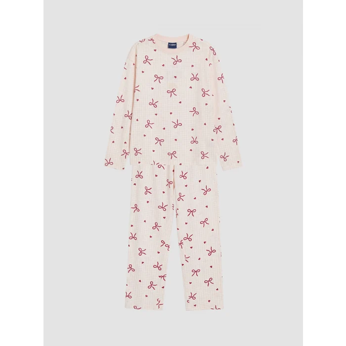 LCW Kids Ekru Bisiklet Yaka Kız Çocuk Pijama Takım